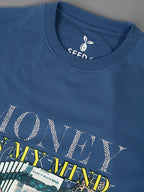 Round Neck Bold Streetwear Essential In Denim Blue - MONEY ON MY MIND