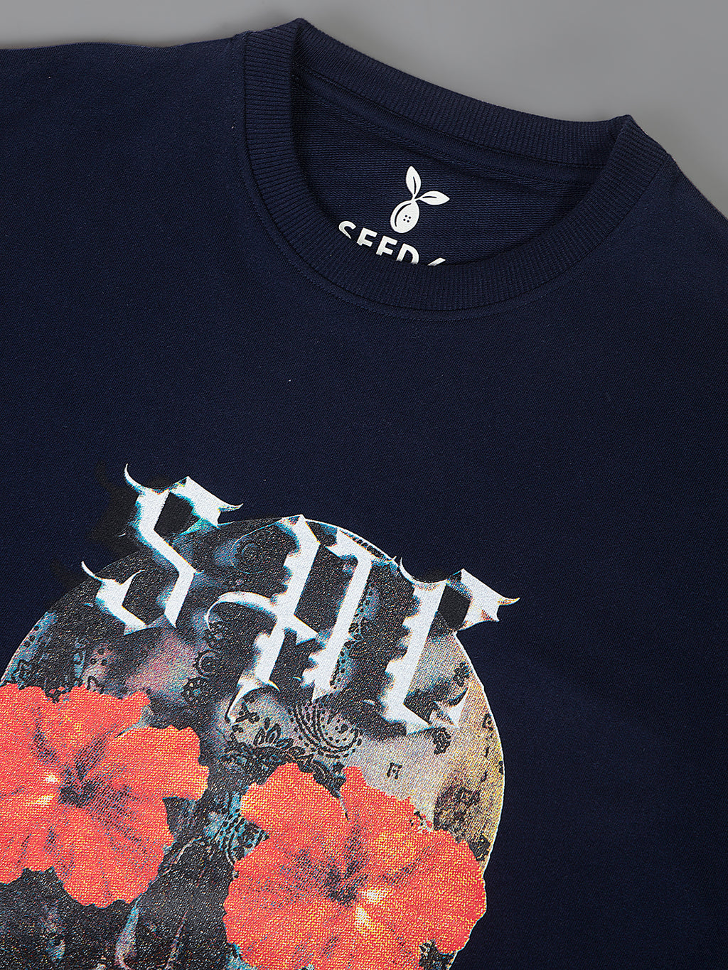 Round Neck Bold Streetwear Essential In Navy Blue - SKULL