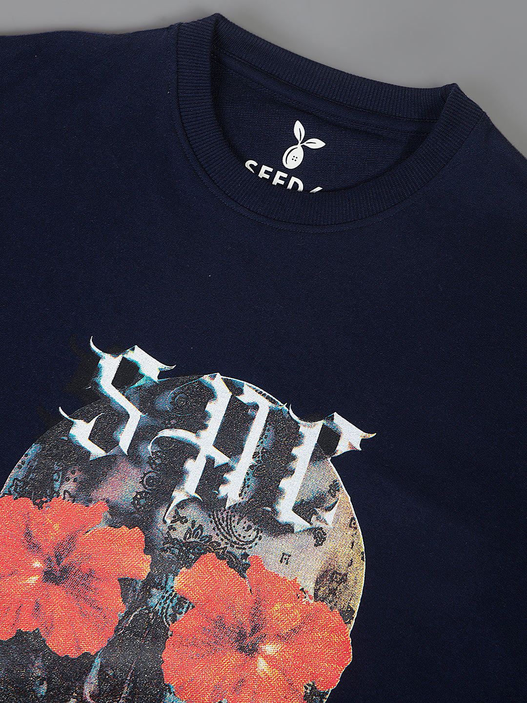 Round Neck Bold Streetwear Essential In Navy Blue - SKULL