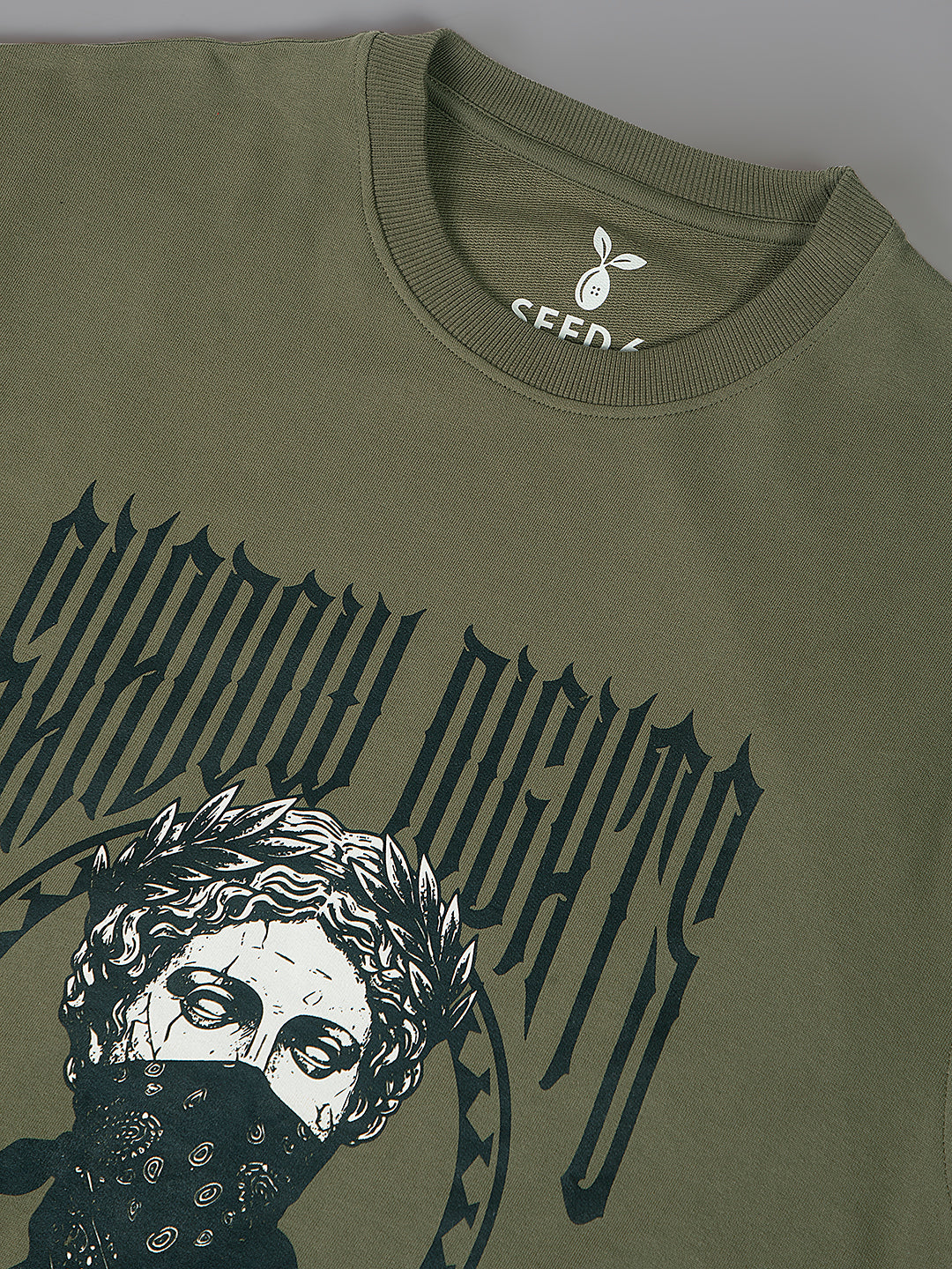 Round Neck Bold Streetwear Essential In Olive Green - SHADOW NIGHTS