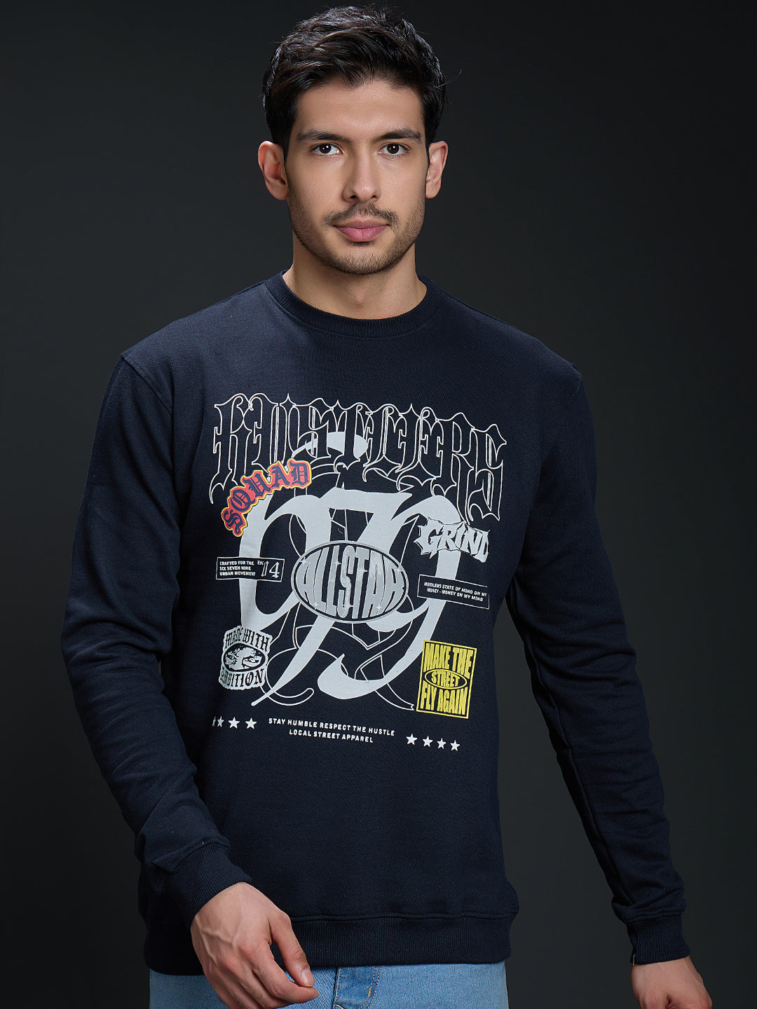 Sweatshirt Premium Casual Essential In Navy Blue - HUSTLE