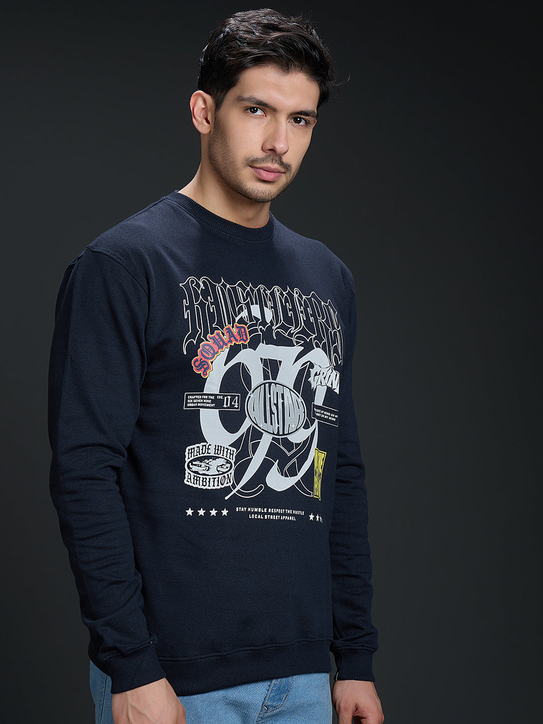 Sweatshirt Premium Casual Essential In Navy Blue - HUSTLE