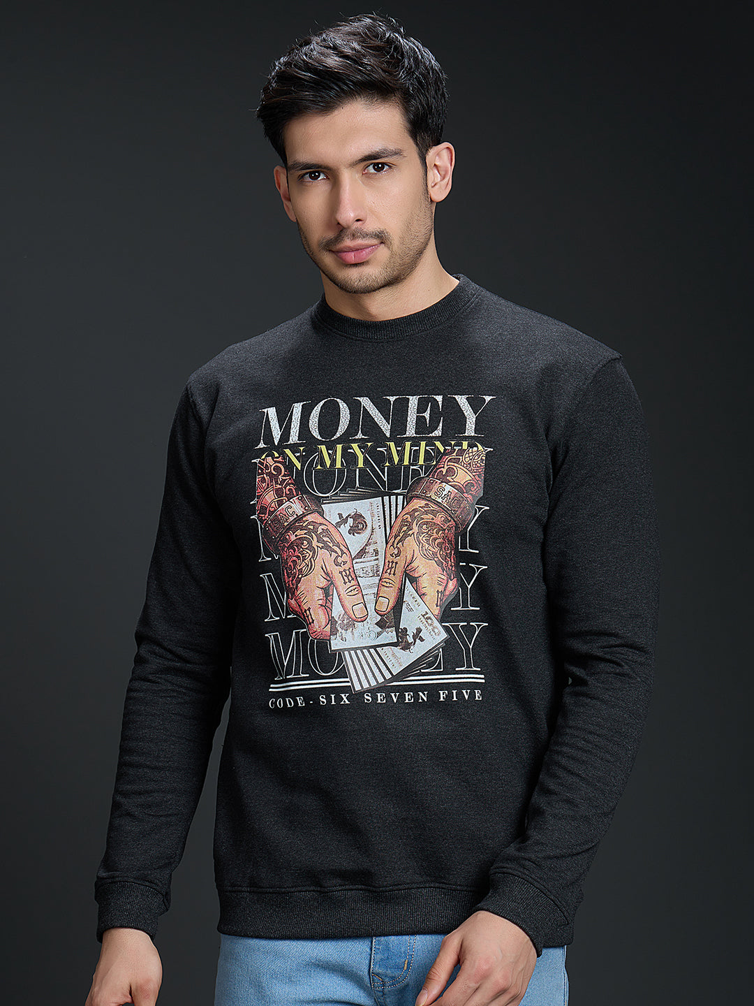 Sweatshirt Premium Casual Essential In Charcoal Gray - MONEY ON MY MIND