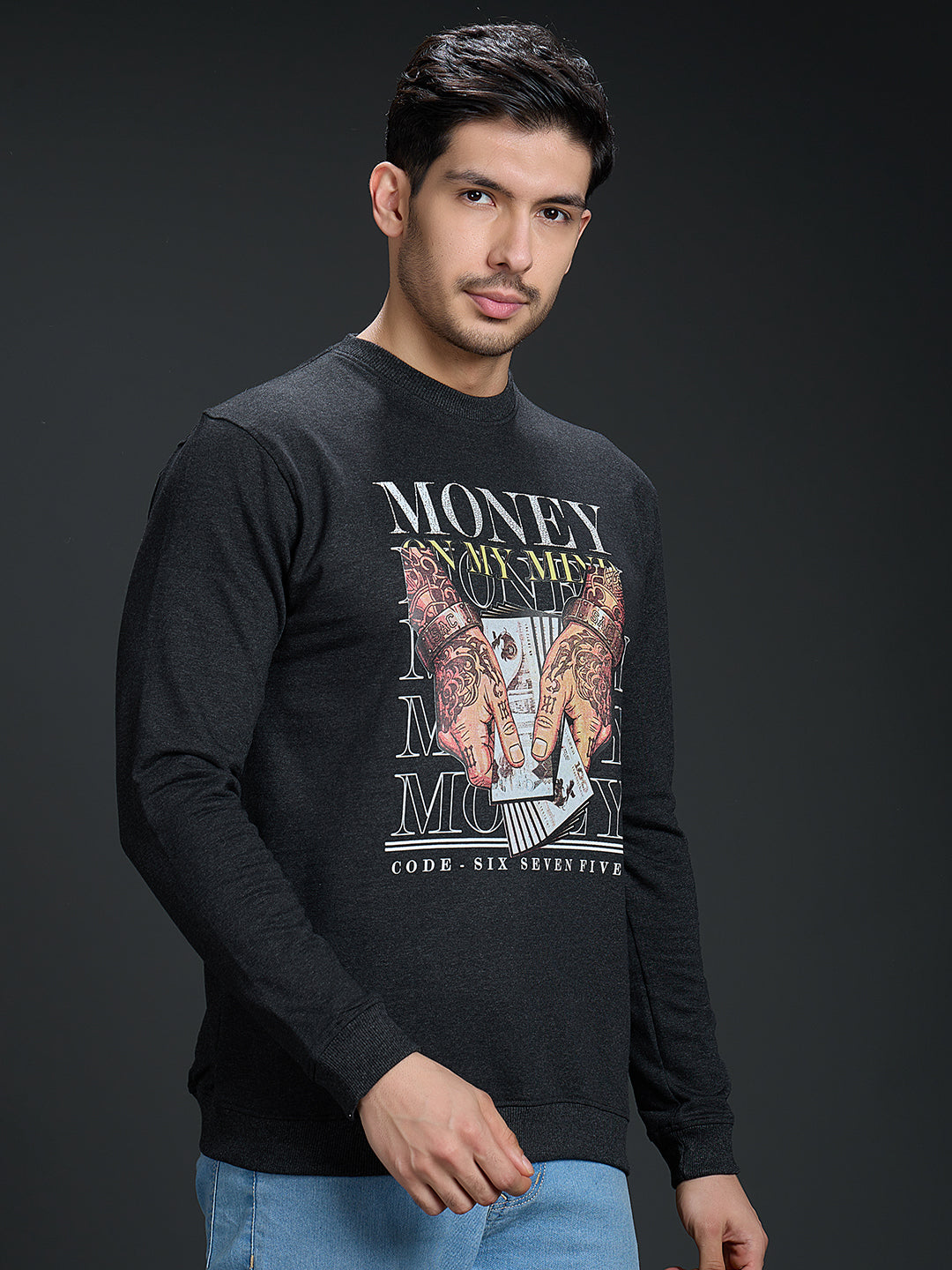 Sweatshirt Premium Casual Essential In Charcoal Gray - MONEY ON MY MIND