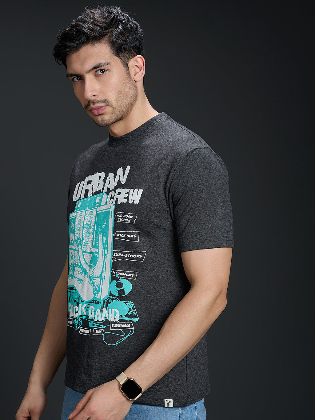 Round Neck Bold Streetwear Essential In Charcoal Gray - URBAN CREW