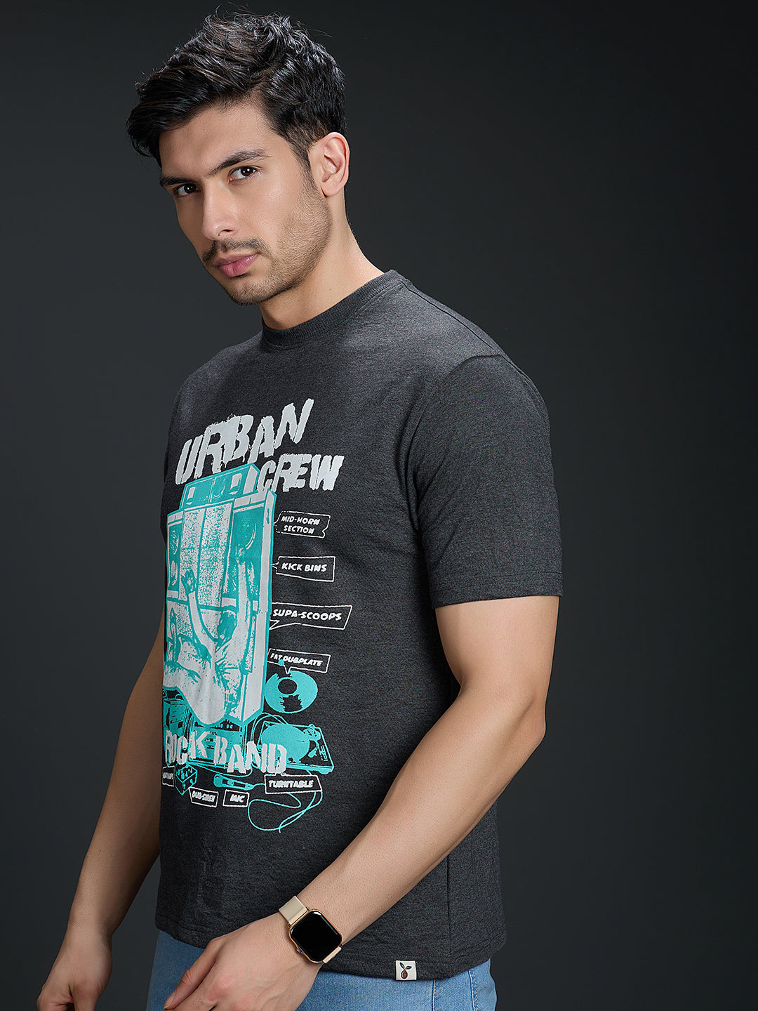 Round Neck Bold Streetwear Essential In Charcoal Gray - URBAN CREW