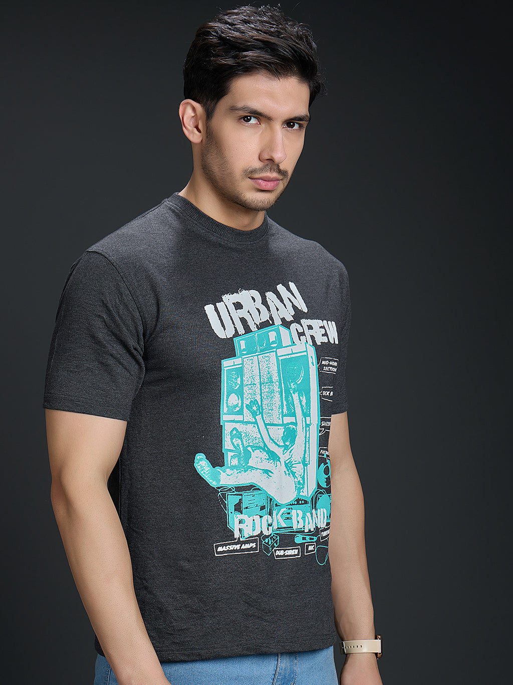 Round Neck Bold Streetwear Essential In Charcoal Gray - URBAN CREW