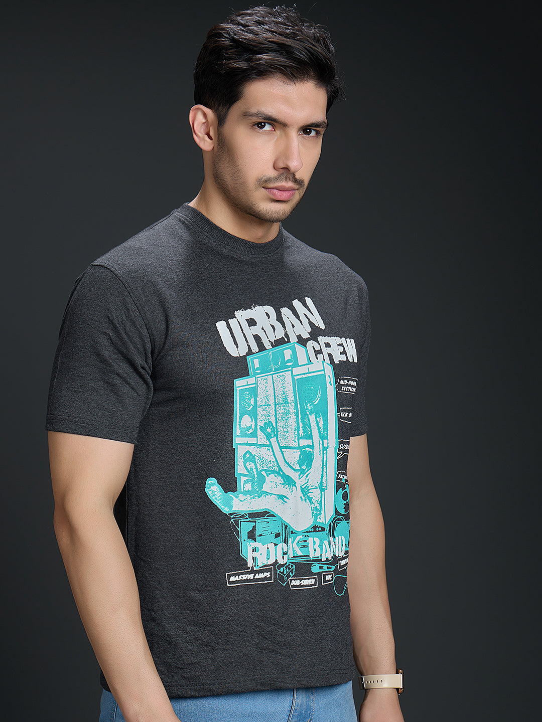 Round Neck Bold Streetwear Essential In Charcoal Gray - URBAN CREW