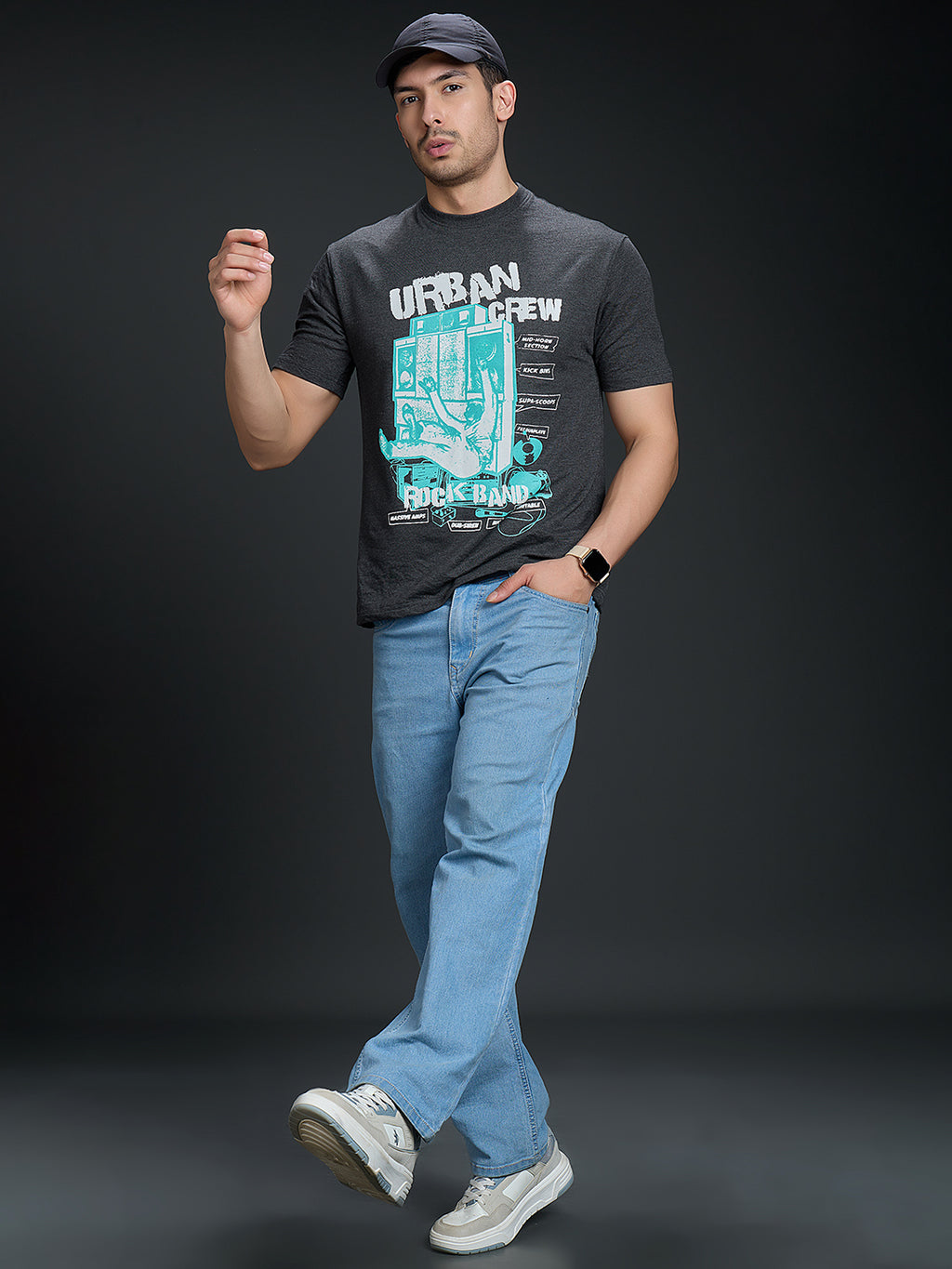 Round Neck Bold Streetwear Essential In Charcoal Gray - URBAN CREW