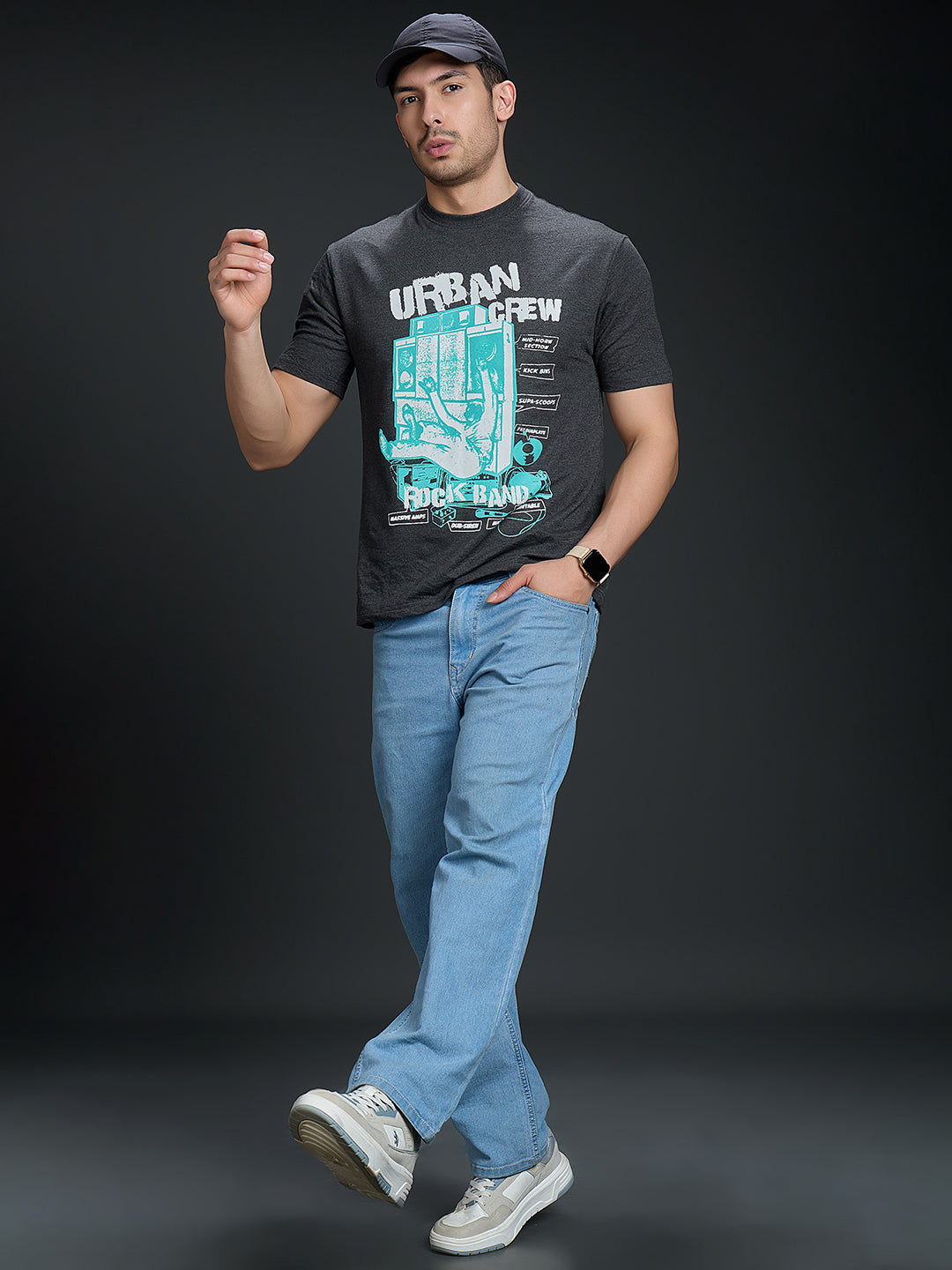 Round Neck Bold Streetwear Essential In Charcoal Gray - URBAN CREW
