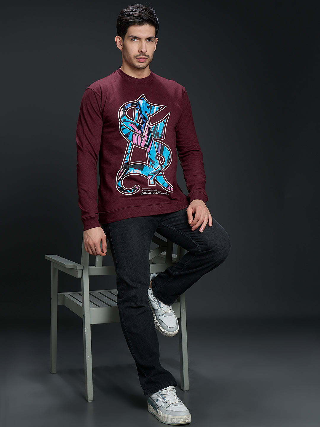 Sweatshirt Premium Casual Essential In Burgundy - S6