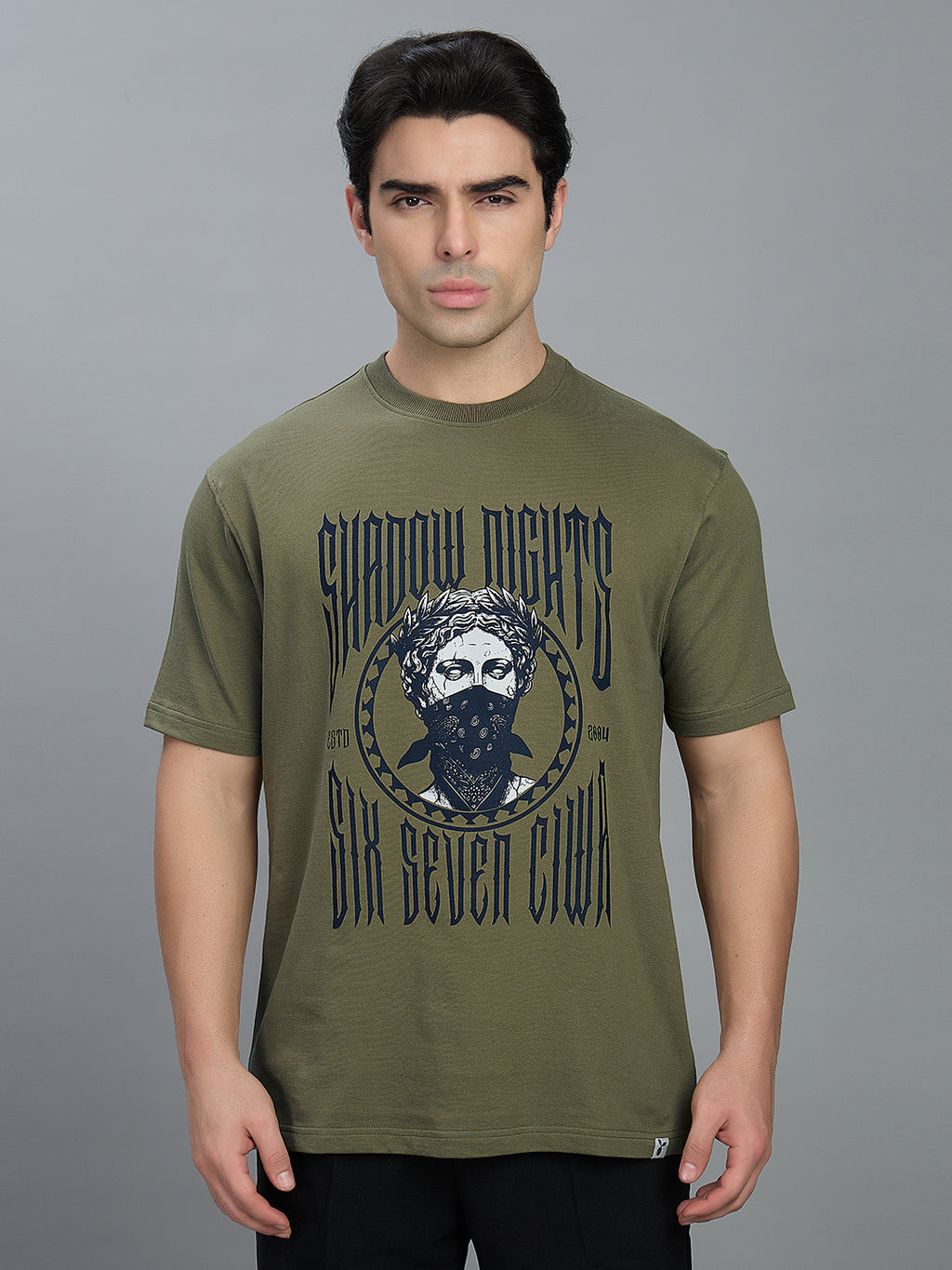 Round Neck Bold Streetwear Essential In Olive Green - SHADOW NIGHTS