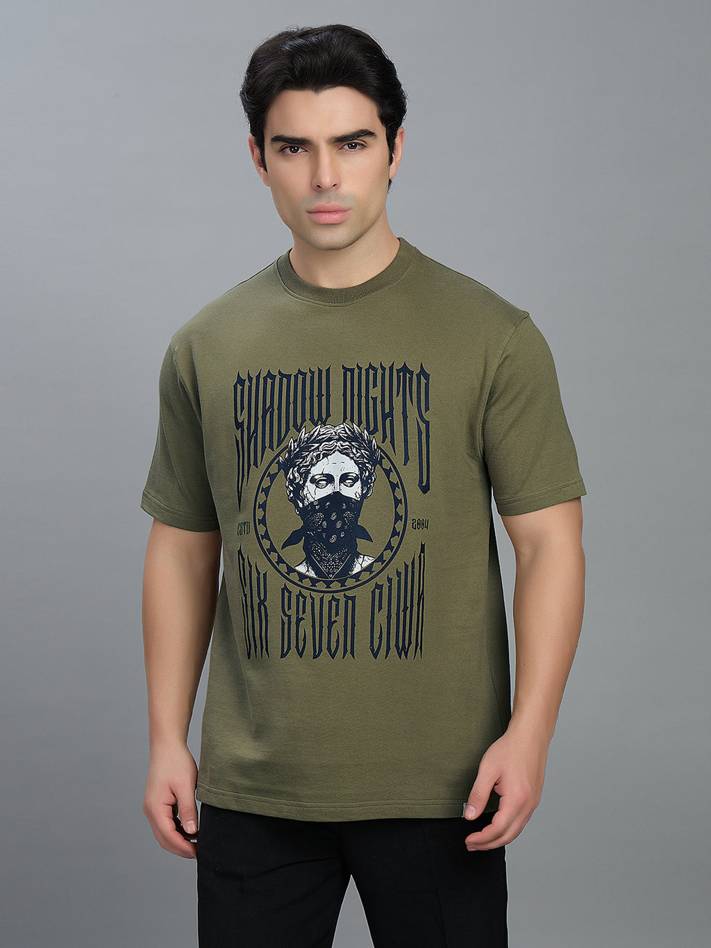 Round Neck Bold Streetwear Essential In Olive Green - SHADOW NIGHTS