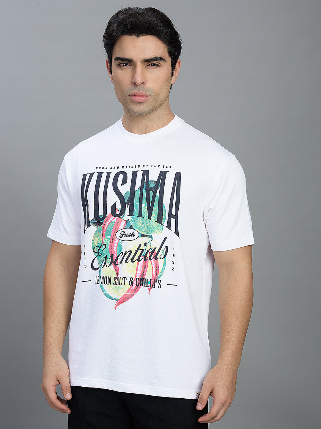 Round Neck Bold Streetwear Essential In White - KUSIMA