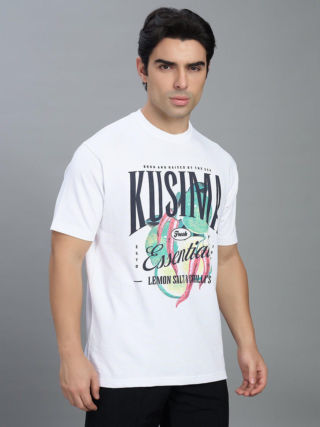 Round Neck Bold Streetwear Essential In White - KUSIMA