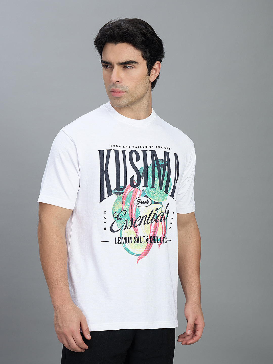Round Neck Bold Streetwear Essential In White - KUSIMA