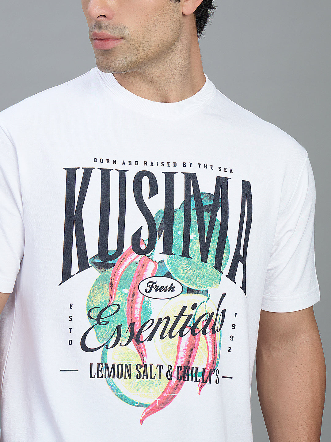 Round Neck Bold Streetwear Essential In White - KUSIMA