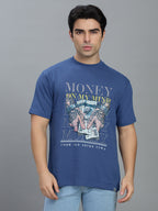 Round Neck Bold Streetwear Essential In Denim Blue - MONEY ON MY MIND