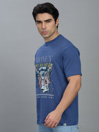 Round Neck Bold Streetwear Essential In Denim Blue - MONEY ON MY MIND