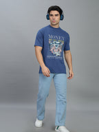 Round Neck Bold Streetwear Essential In Denim Blue - MONEY ON MY MIND