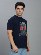 Round Neck Bold Streetwear Essential In Navy Blue - SKULL
