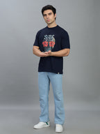 Round Neck Bold Streetwear Essential In Navy Blue - SKULL