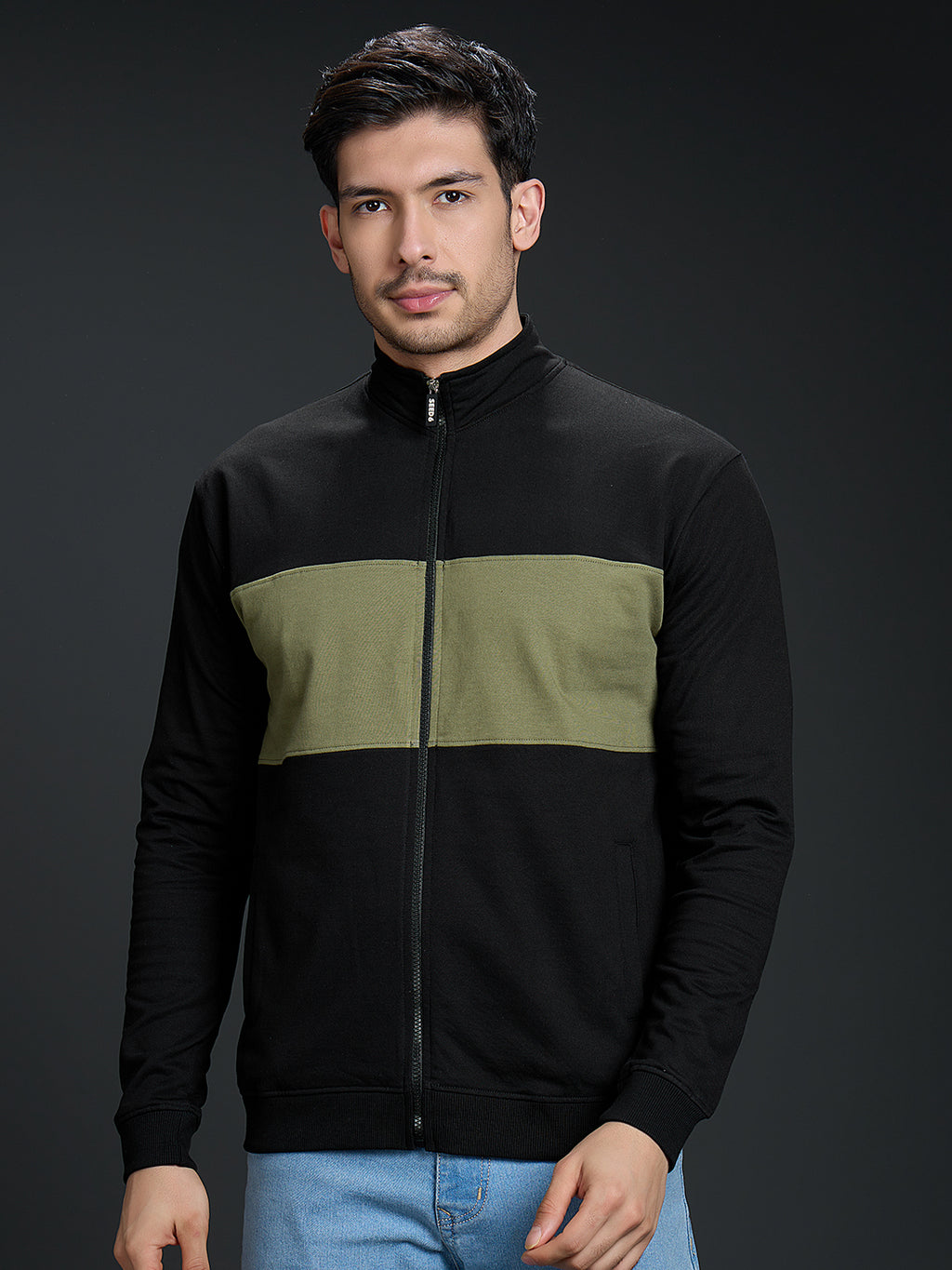 The Element Zip Jacket - Black with Olive