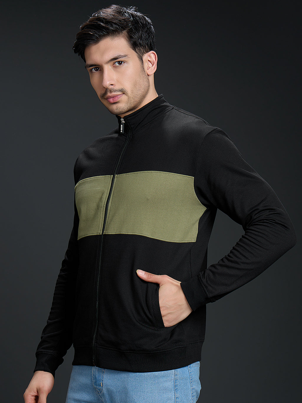 The Element Zip Jacket - Black with Olive