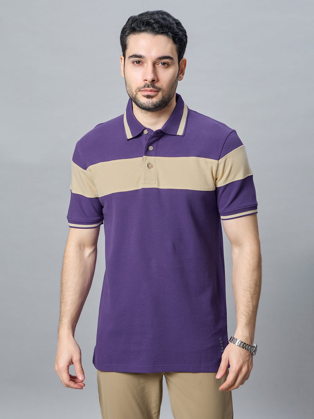 The Jacquard Polo in Purple with Irish cream