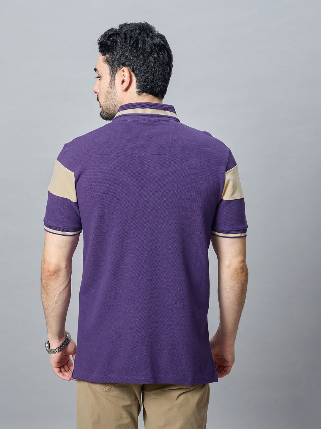 The Jacquard Polo in Purple with Irish cream