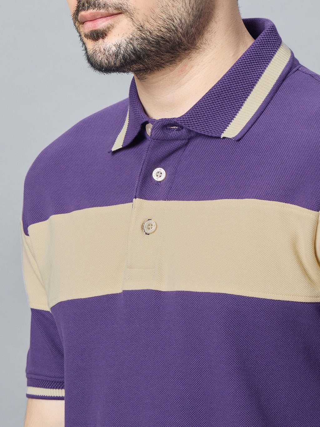 The Jacquard Polo in Purple with Irish cream