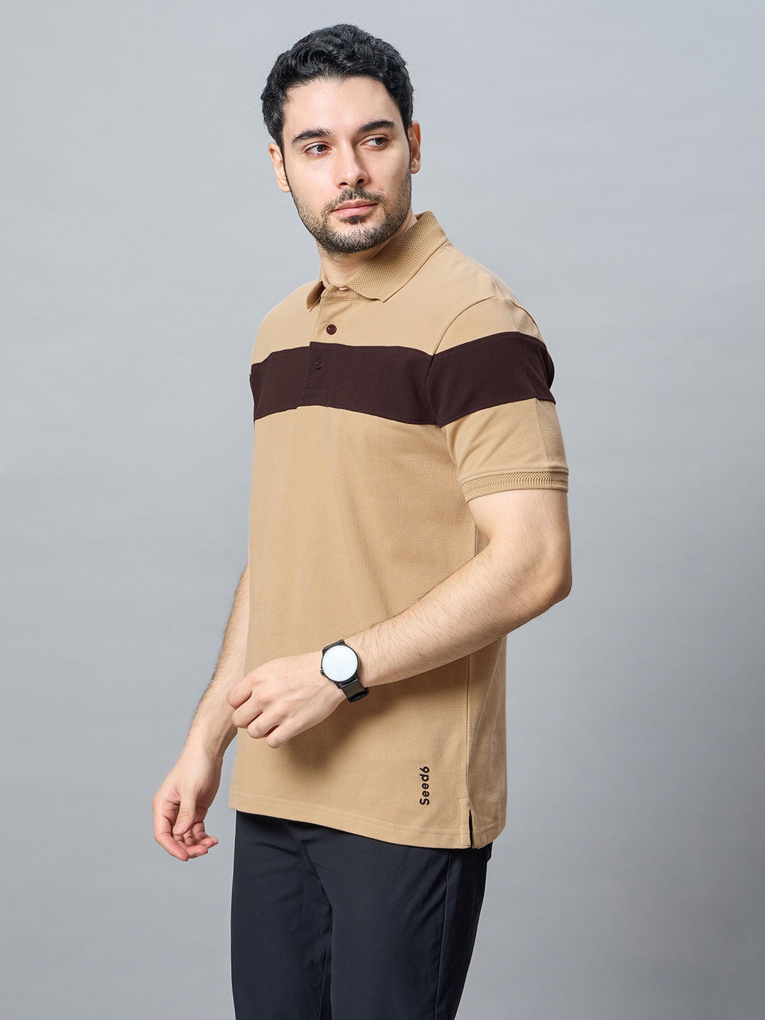 The Jacquard Polo in Sandal with Maroon