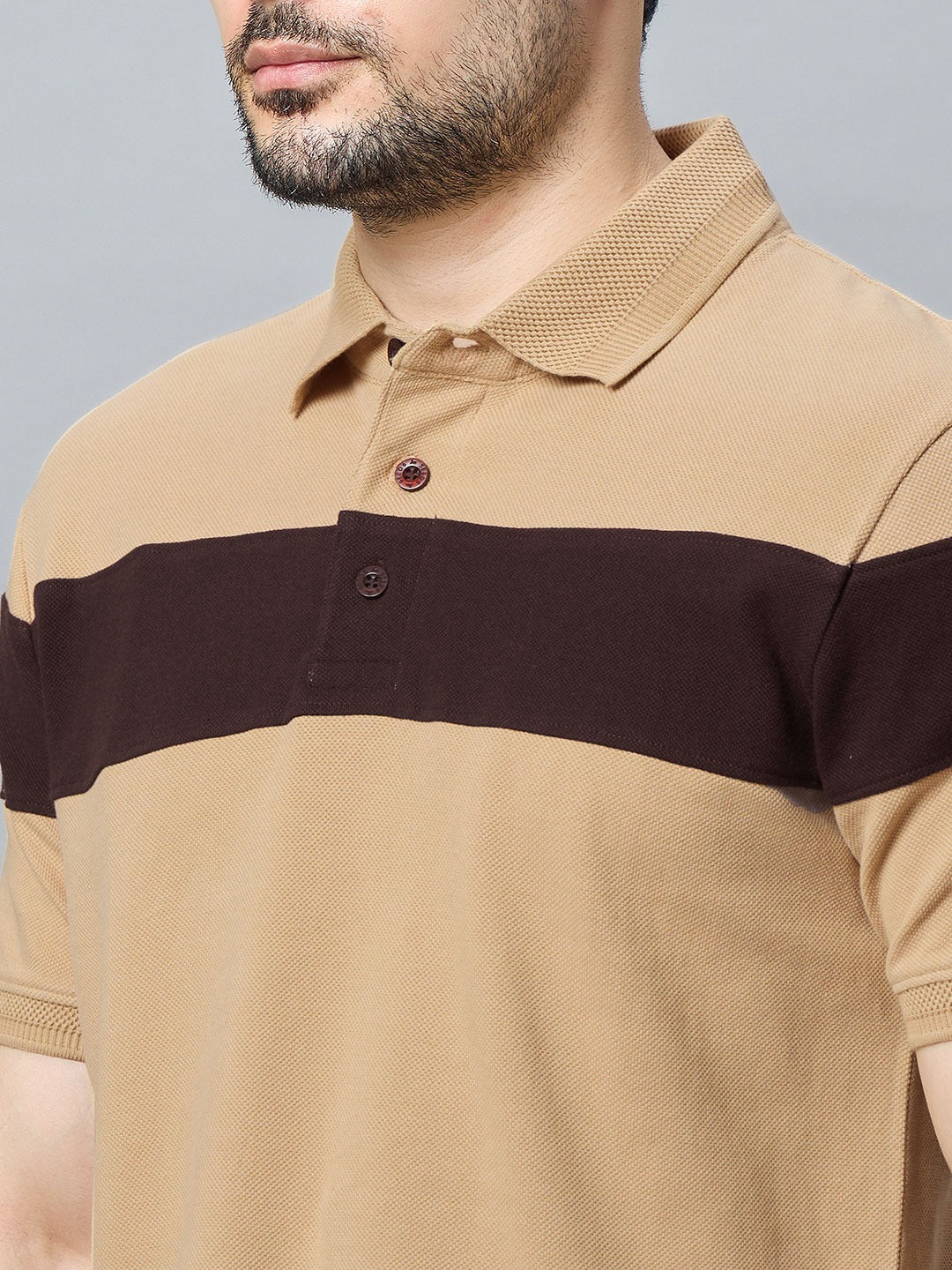 The Jacquard Polo in Sandal with Maroon