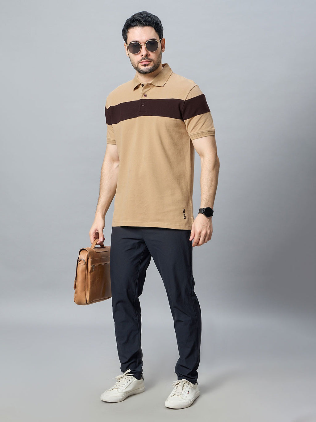 The Jacquard Polo in Sandal with Maroon
