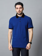 The Jacquard Polo in Royal Blue with Black