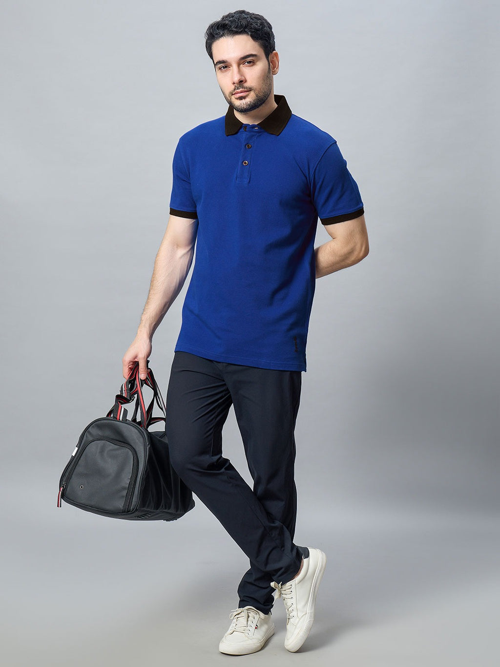 The Jacquard Polo in Royal Blue with Black