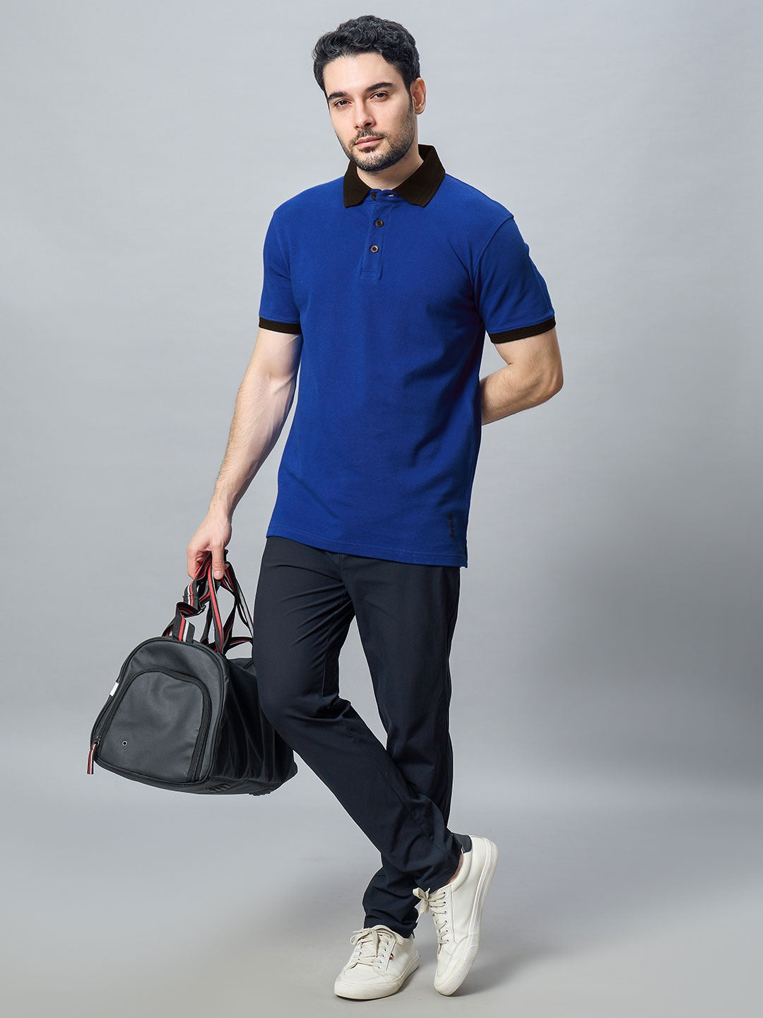 The Jacquard Polo in Royal Blue with Black