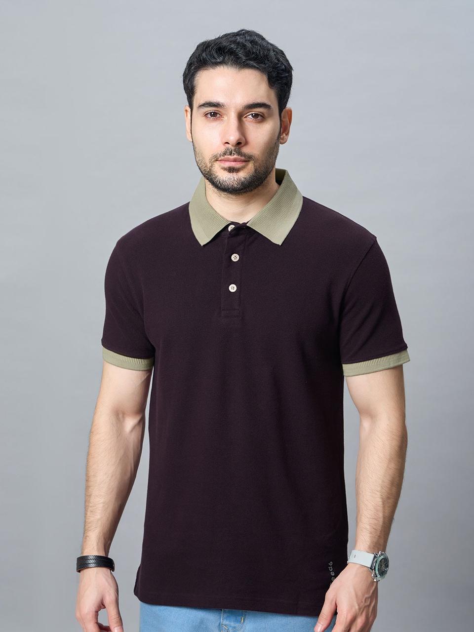 The Jacquard Polo in Deep Maroon with Beige