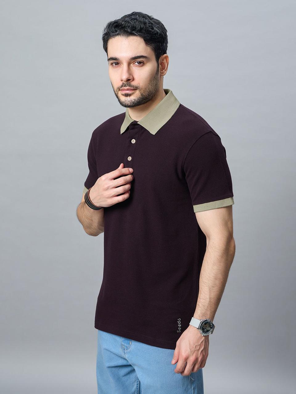 The Jacquard Polo in Deep Maroon with Beige