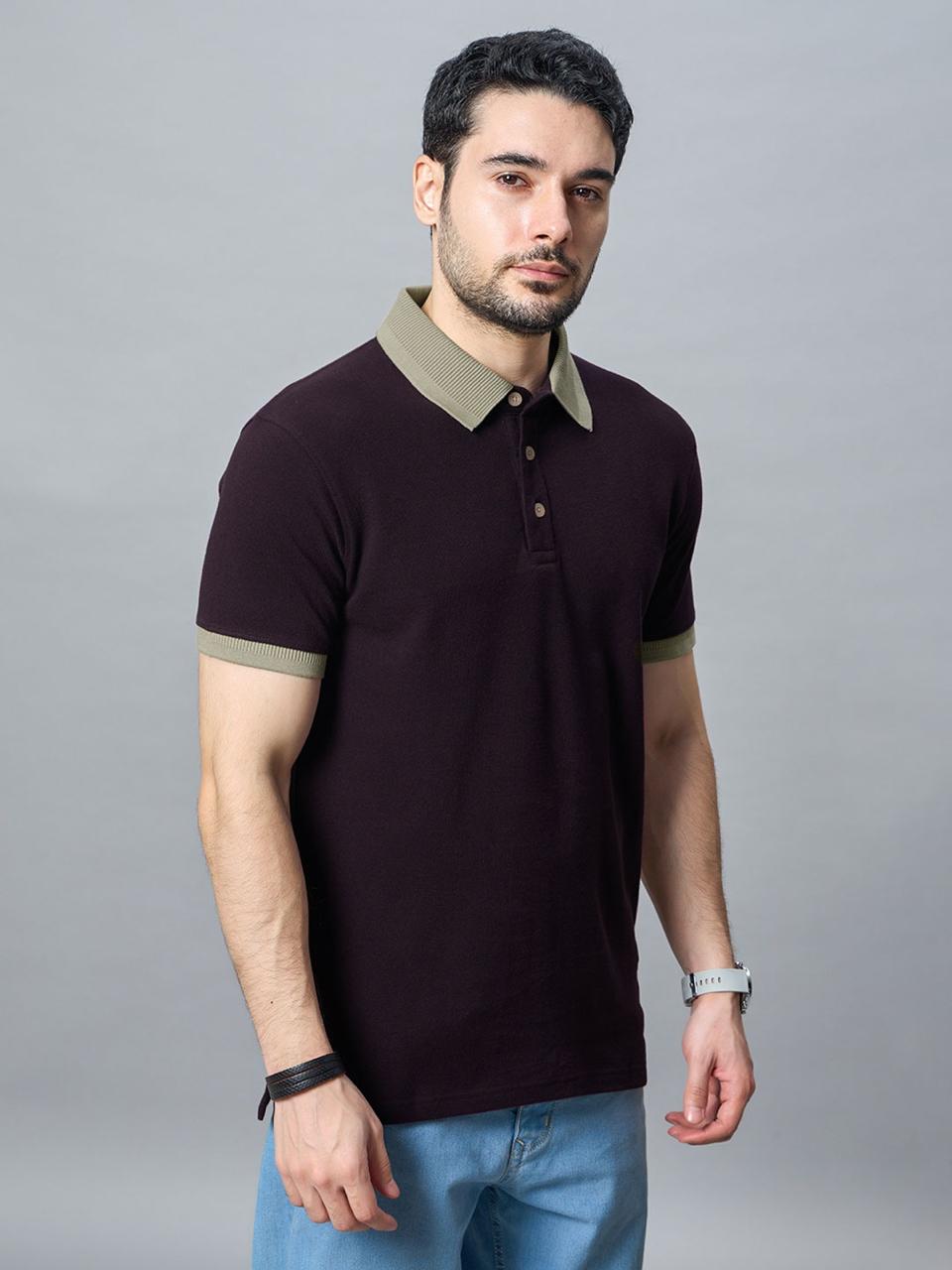 The Jacquard Polo in Deep Maroon with Beige