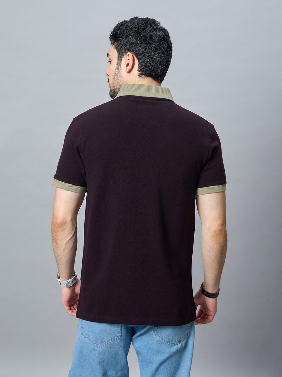 The Jacquard Polo in Deep Maroon with Beige