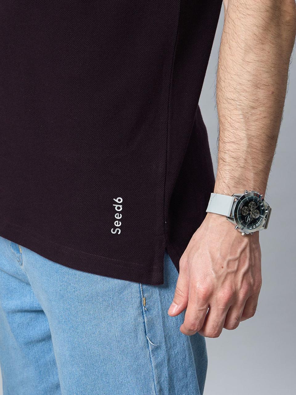 The Jacquard Polo in Deep Maroon with Beige
