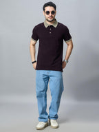 The Jacquard Polo in Deep Maroon with Beige
