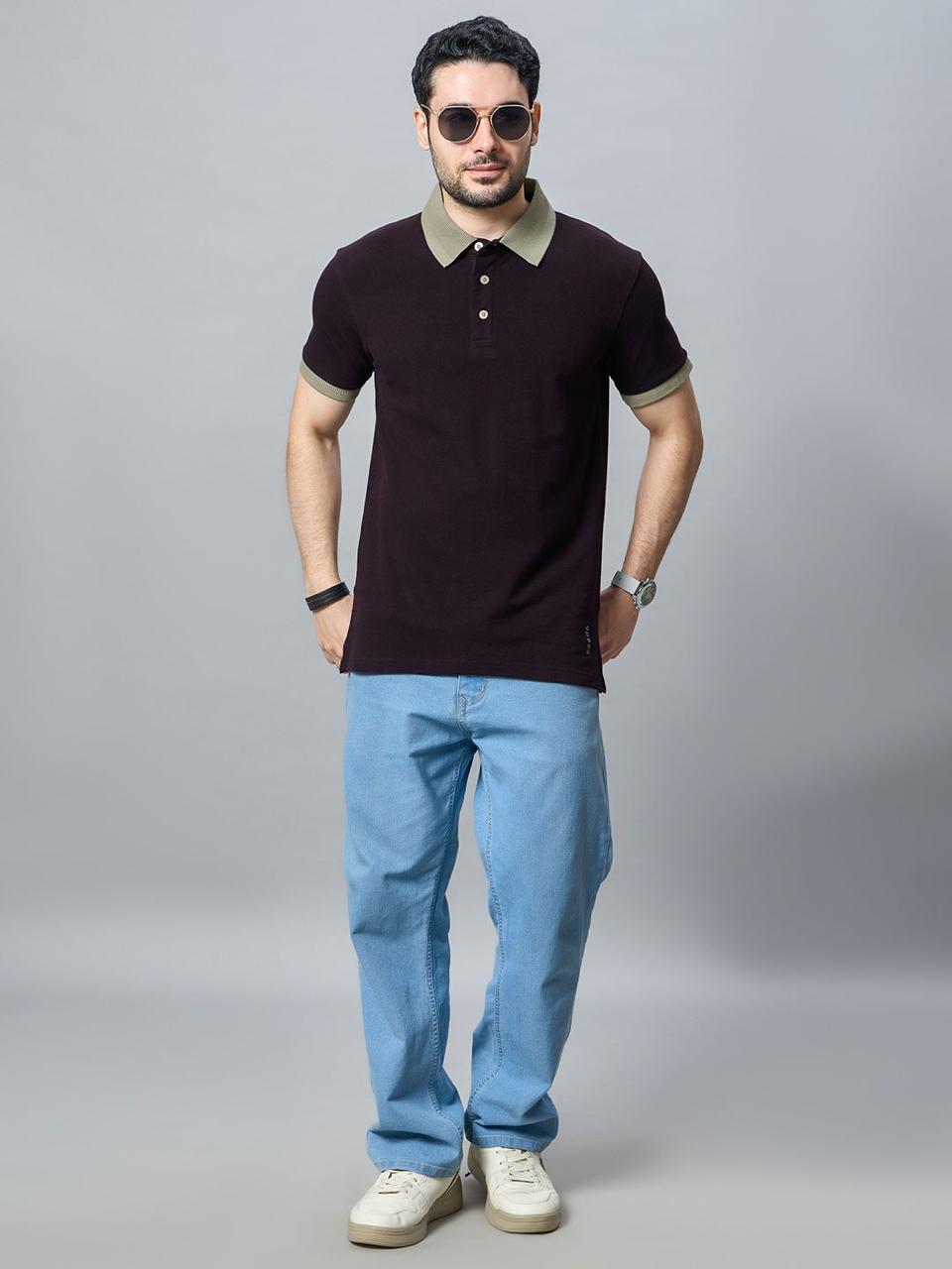The Jacquard Polo in Deep Maroon with Beige