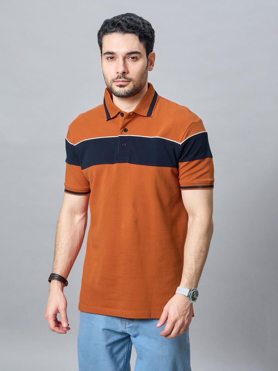 The Jacquard Polo in Rust with Navy