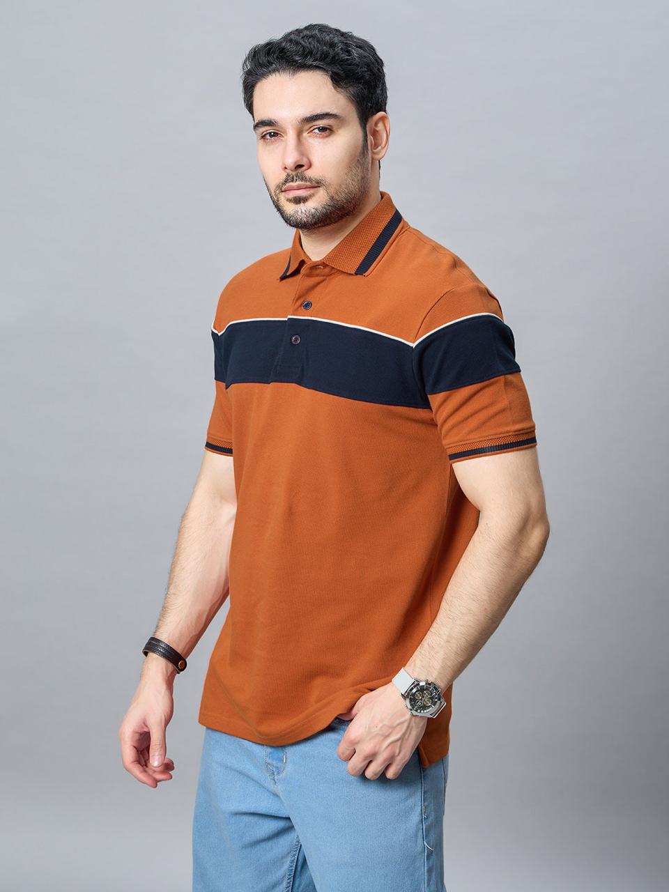 The Jacquard Polo in Rust with Navy