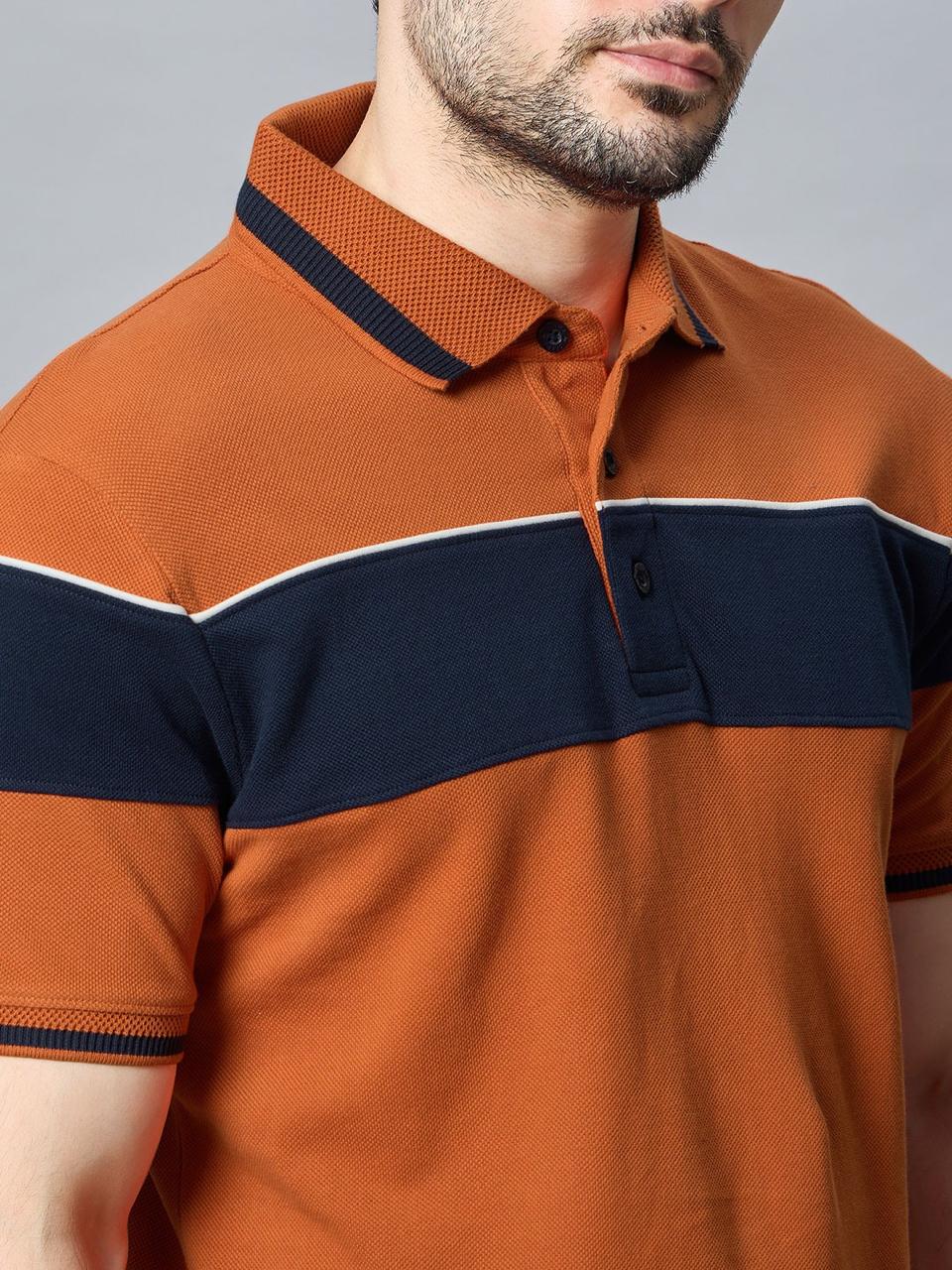 The Jacquard Polo in Rust with Navy