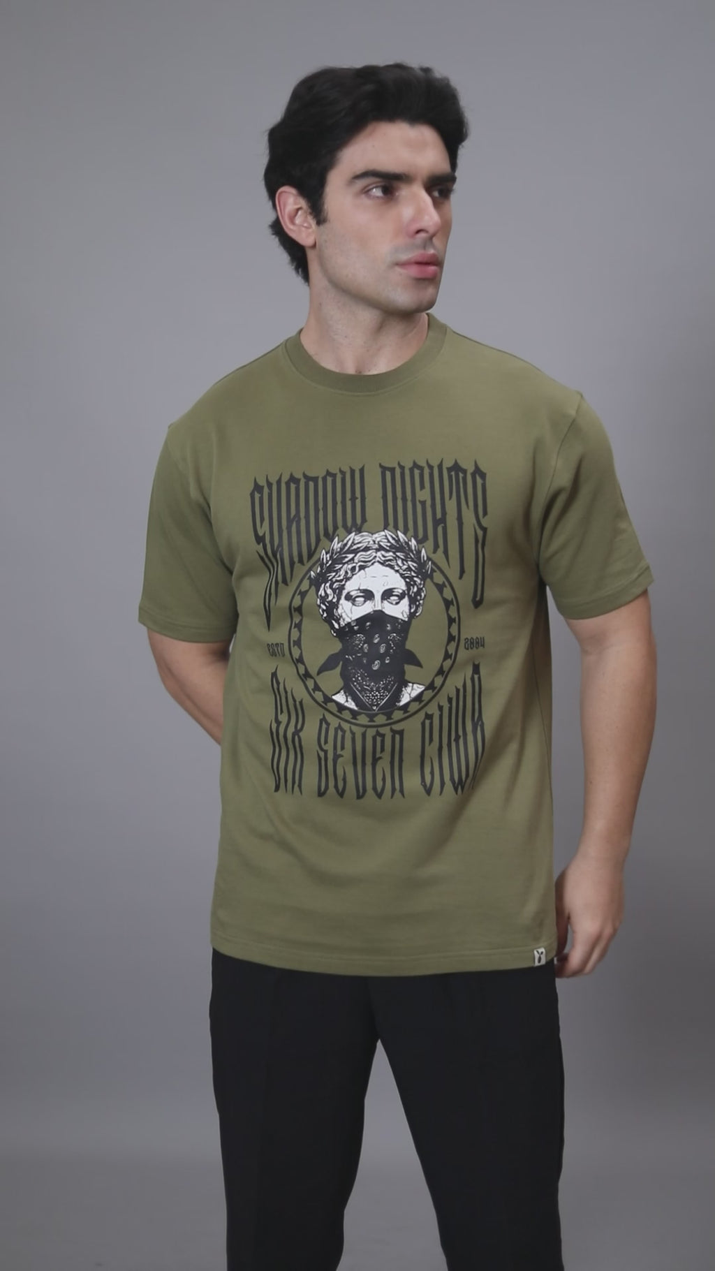 Round Neck Bold Streetwear Essential In Olive Green - SHADOW NIGHTS